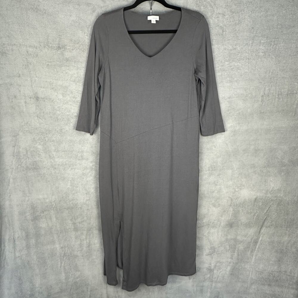 J Jill Purejill Dress Womens Small Gray Midi Neutral Lagenlook Minimalist Career